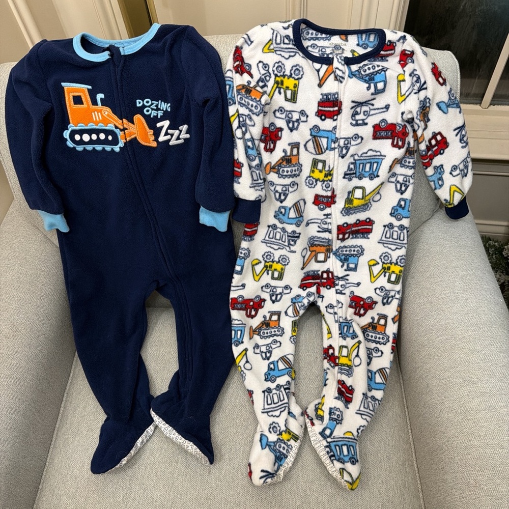 Absorba 2t Navy Construction Trucks Pajama Fleece Footies 2 pack